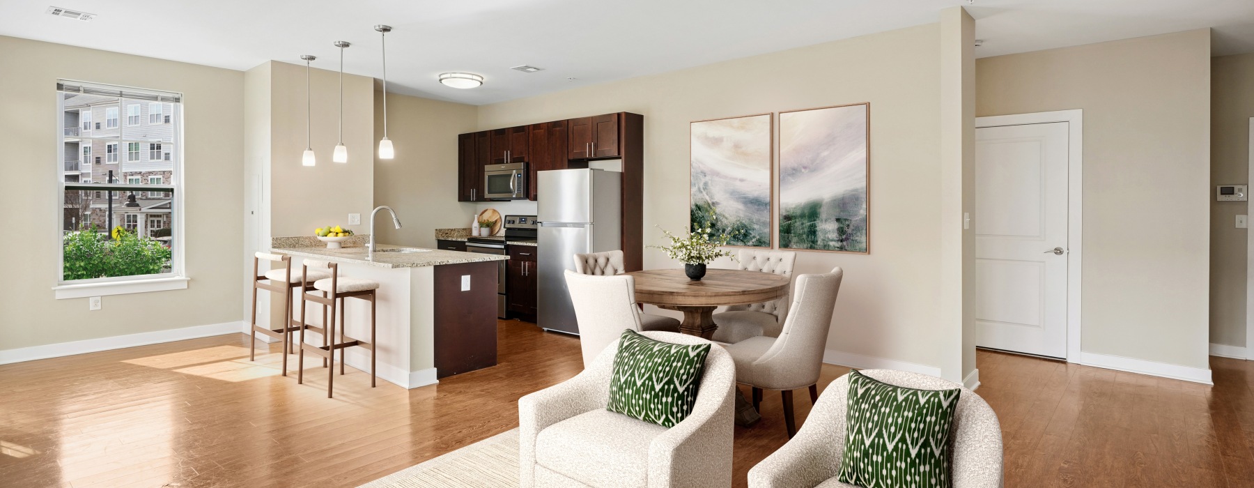 Model apartment with décor at Parc Westborough 1 bedroom apartments for rent in Marlborough, MA.
