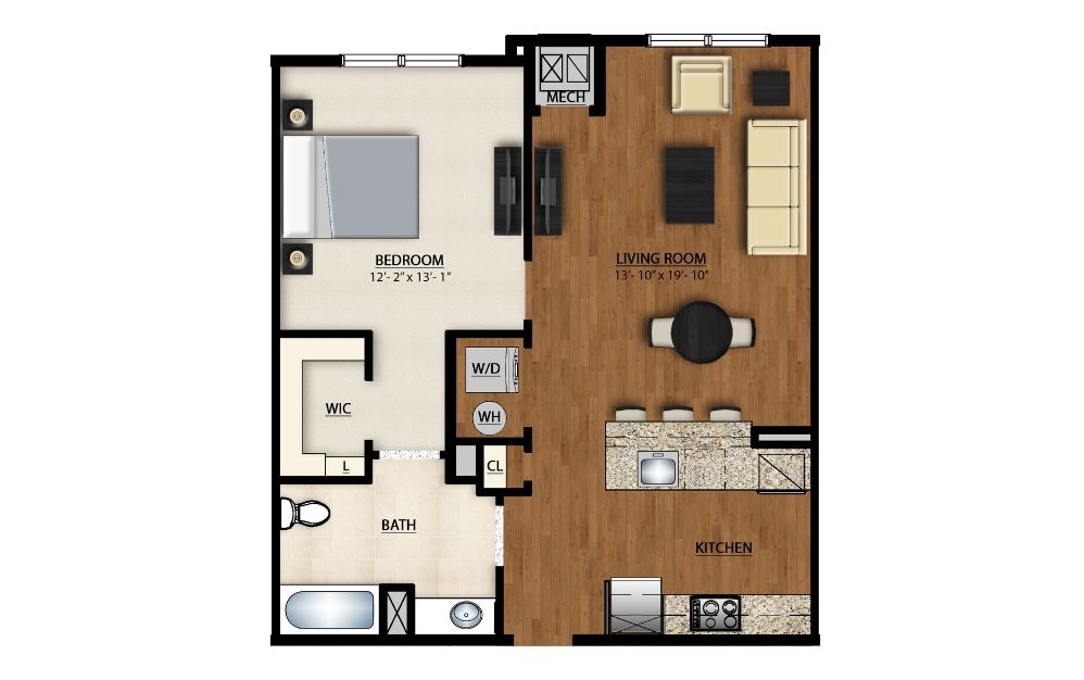 AA1 - 1 bedroom floorplan layout with 1 bathroom and 792 square feet AA1 - 1 bedroom floorplan layout with 1 bathroom and 792 square feet