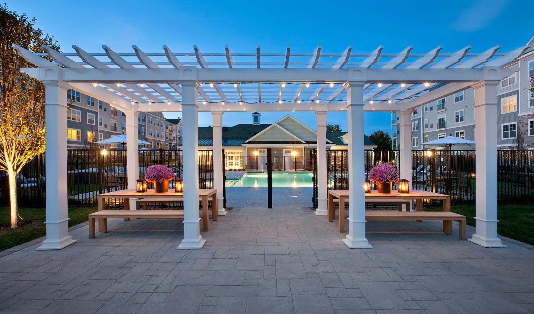 a building with a covered patio